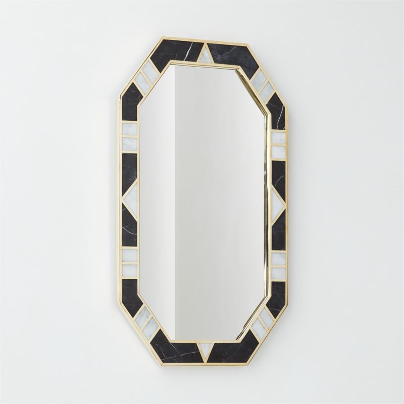Icaro Black And White Marble Hexagon Wall Mirror 36"X20" - Image 1