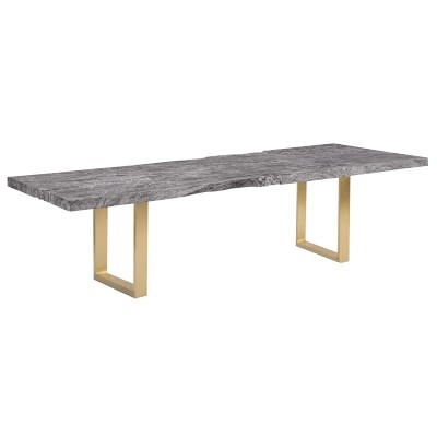 Wilton Live Edge Dining Table, 108, Wood, Grey, Antique Brass - Image 0