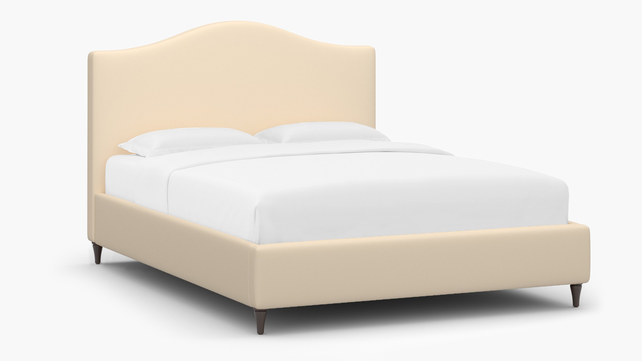 Camelback Bed, Flax Twill, Espresso Decorative Tapered Leg, King - Image 1