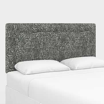Upholstered Bordered Headboard, King, Line Fragments, Stone White - Image 1