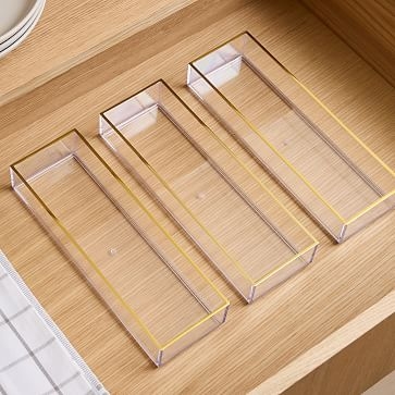 Clear, Drawer Organizer With Foil Trim 4x4x2, Clear Soft Brass, Set of 3 - Image 1