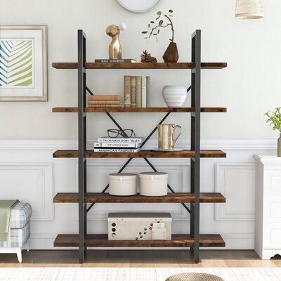 Large Open Bookcase Vintage Industrial Style Bookshelf Wood And Metal Frame Bookcase Display Rack And Storage Organizer For Home Office - Image 0