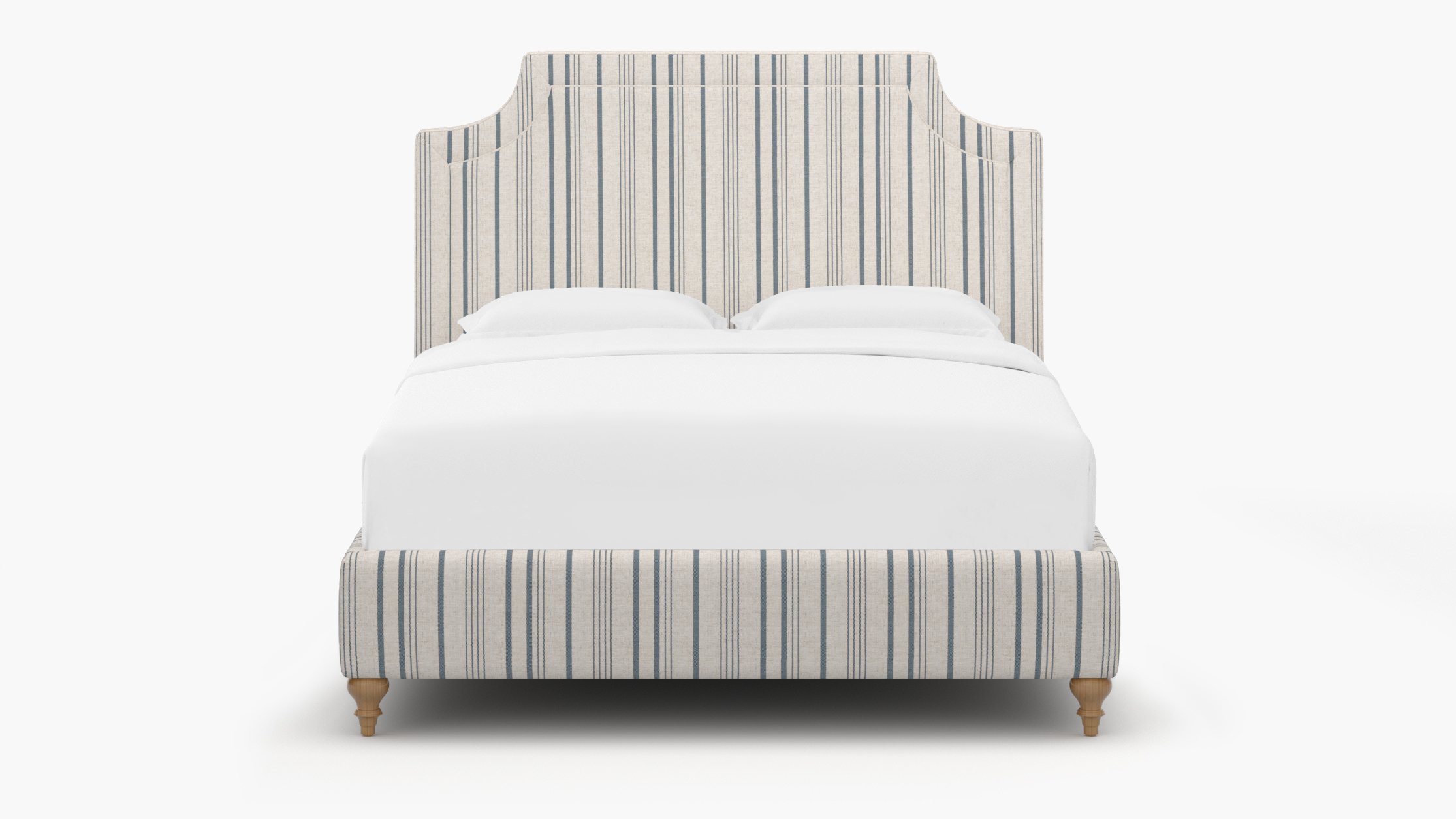 Deco Bed, Blue Market Stripe, Natural Traditional Turned Leg, King - Image 0