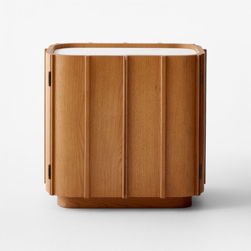 Robbie 28" Light Oak Wood Nightstand with White Marble Top - Image 4