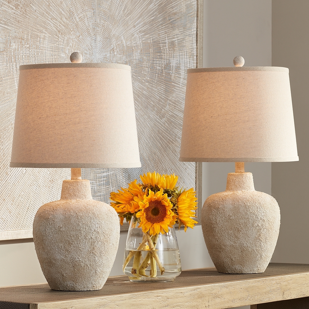 360 Lighting Romeo 23 1/2" Distressed Earth Jar Table Lamps Set of 2 - Image 0