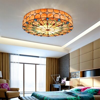 23'' Tiffany Style Flush Mount Ceiling Light Stained Glass Shade Ceiling Lamp Bedroom - Image 0