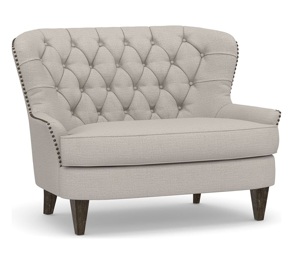 Cardiff Upholstered Settee, Polyester Wrapped Cushions, Chunky Basketweave Stone - Image 0