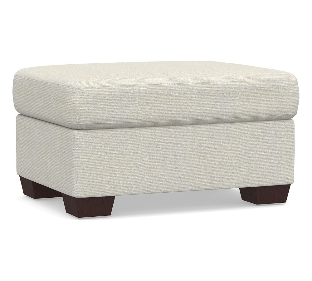 York Upholstered Ottoman, Polyester Wrapped Cushions, Performance Heathered Basketweave Dove - Image 0