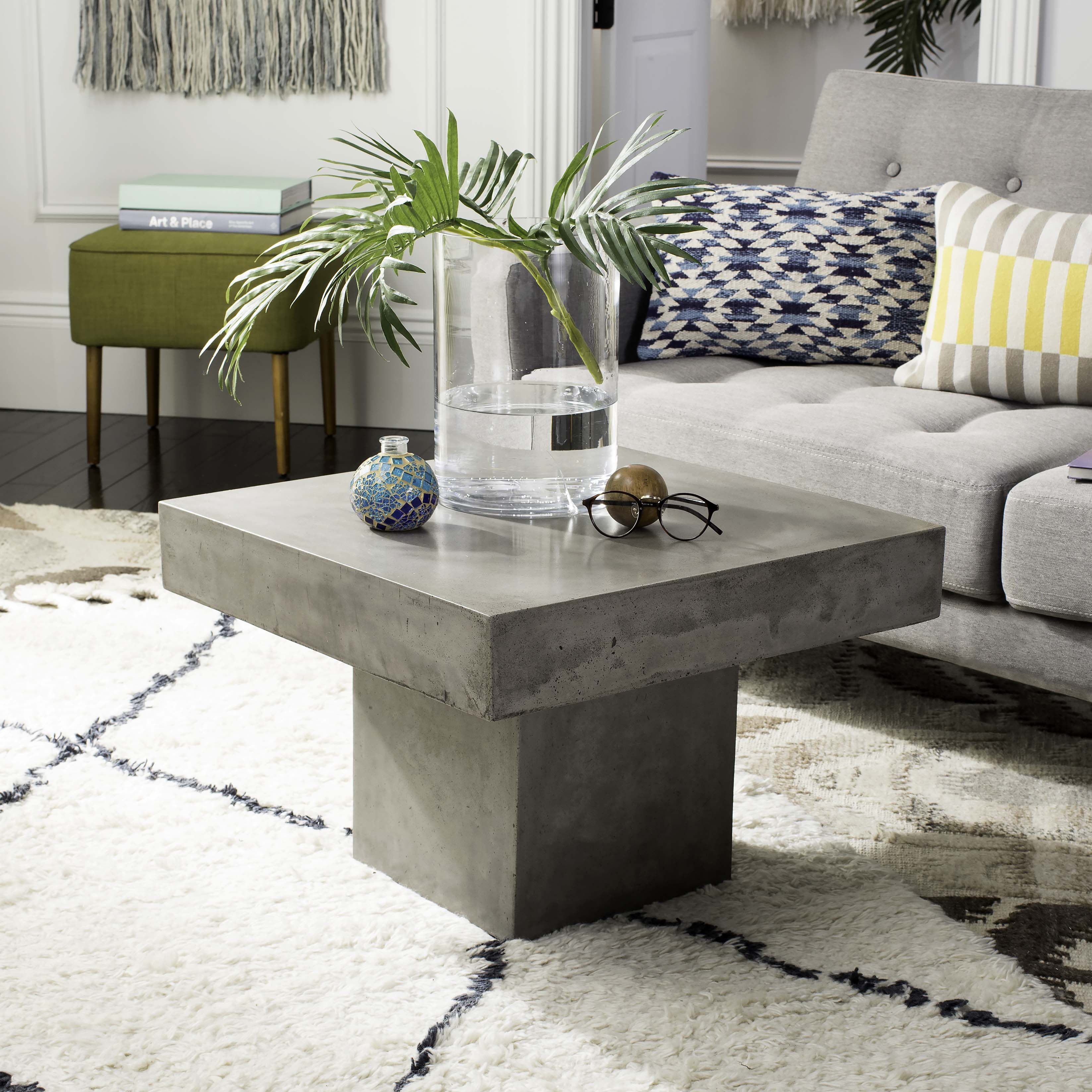 Tallen Indoor/Outdoor Modern Concrete 15.75-Inch H Coffee Table - Dark Grey - Arlo Home - Image 1