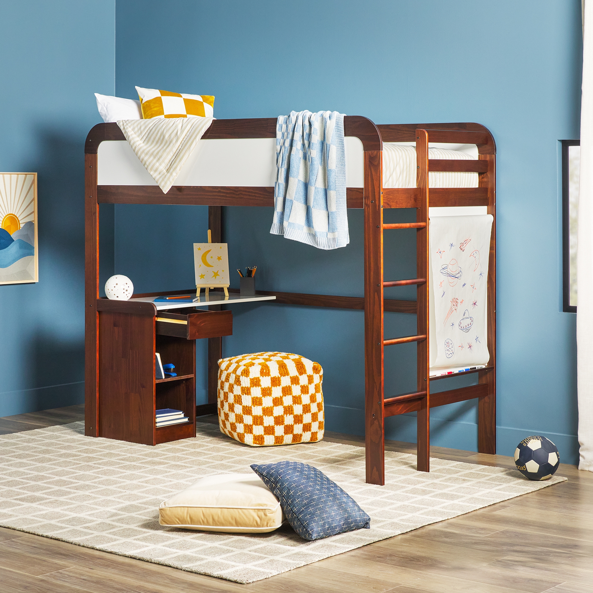 Adyn Contemporary Twin Loft Bunk Bed with Desk - Walnut - Image 6