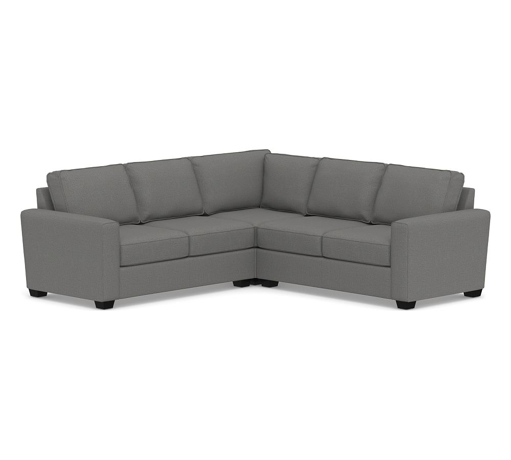 SoMa Fremont Square Arm Upholstered 3-Piece L-Shaped Corner Sectional, Polyester Wrapped Cushions, Performance Brushed Basketweave Slate - Image 0