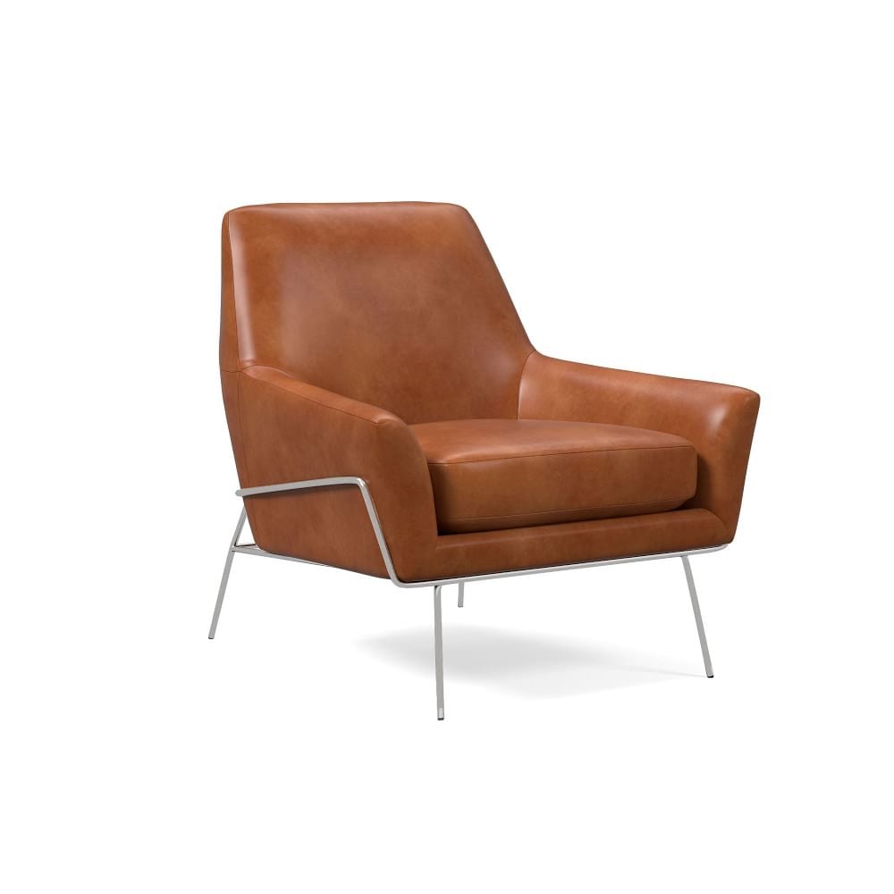 Open Box: Lucas Wire Base Chair, Poly, Saddle Leather, Nut, Polished Nickel - Image 0