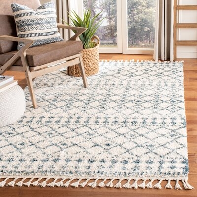 Triplett Fringe Shag Cream/Blue Area Rug - Image 0