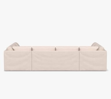 Big Sur Roll Arm Slipcovered U-Sofa Sectional with Bench Cushion, Down Blend Wrapped Cushions, Performance Slub Cotton Stone - Image 5