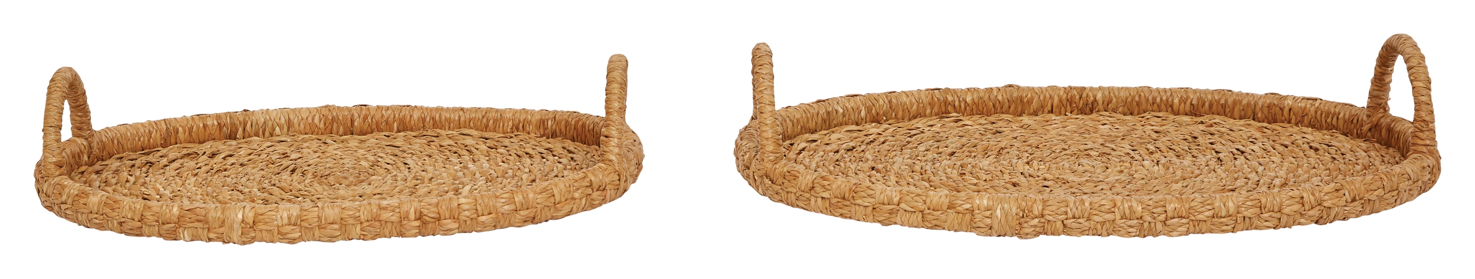 Decorative Handwoven 24" & 28" Oval Seagrass & Rattan Trays with Handles (Set of 2 Sizes) - Image 0