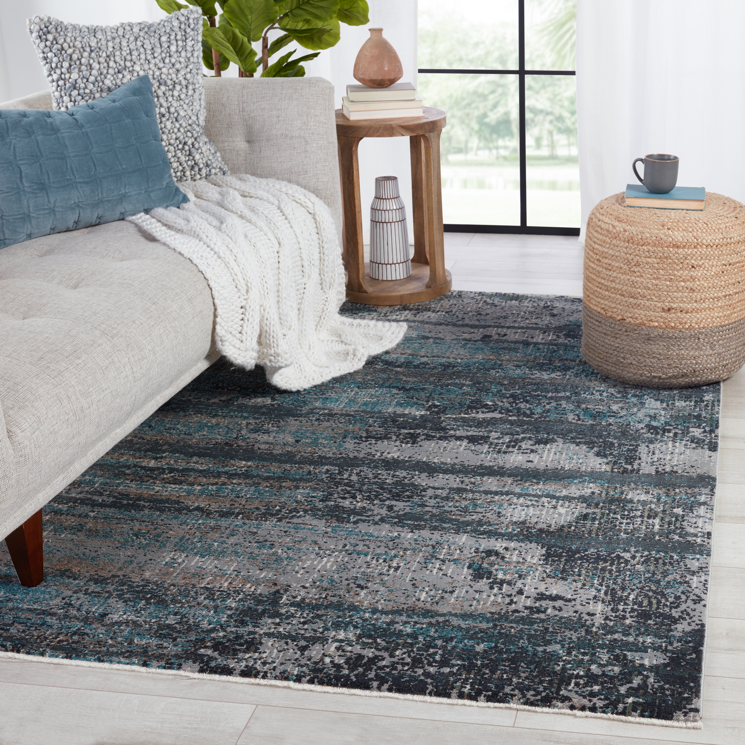 Vibe by Aubra Abstract Teal/ Gray Runner Rug (2'6"X12') - Image 5