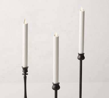 Premium Flicker Flameless Wax Taper Candle, White, Set of 2, 8'' - Image 1
