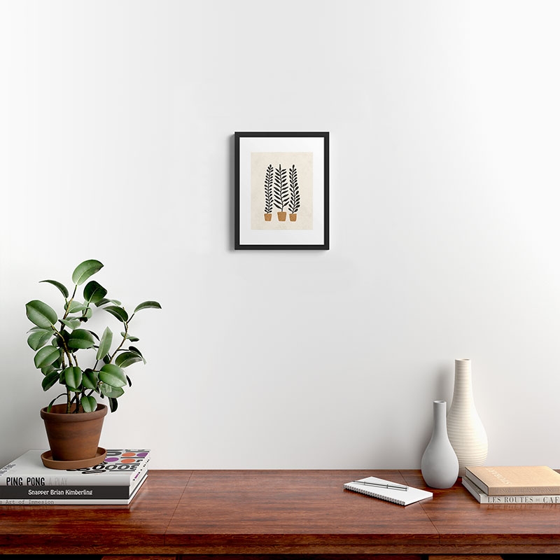 Potted Ferns Black Terracotta by Pauline Stanley - Framed Art Print Modern Black 11" x 14" - Image 1