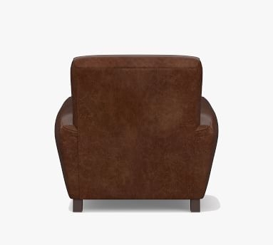 Manhattan Square Arm Leather Armchair &amp; Ottoman with Bronze Nailheads, Polyester Wrapped Cushions, Vintage Cocoa - Image 3