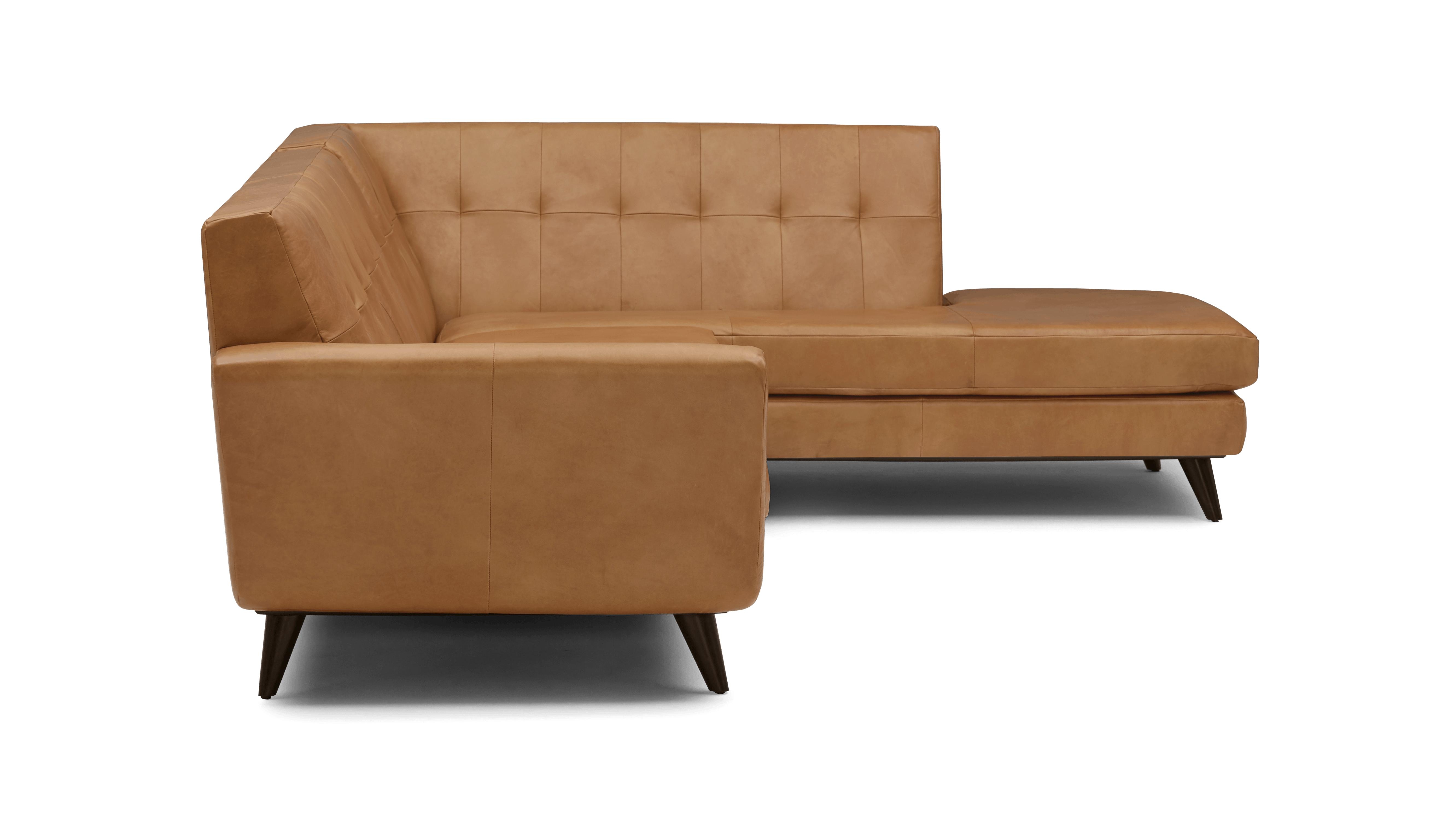 Brown Hughes Mid Century Modern Leather Sectional with Bumper (2 piece) - Santiago Camel - Mocha - Left - Image 2