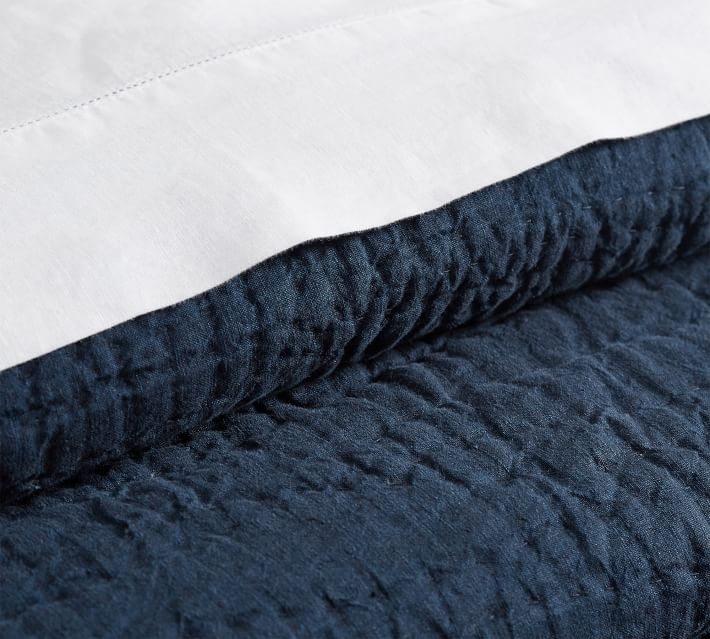Belgian Flax Linen Handcrafted Quilt, King/Cal. King, MidnighT - Image 1