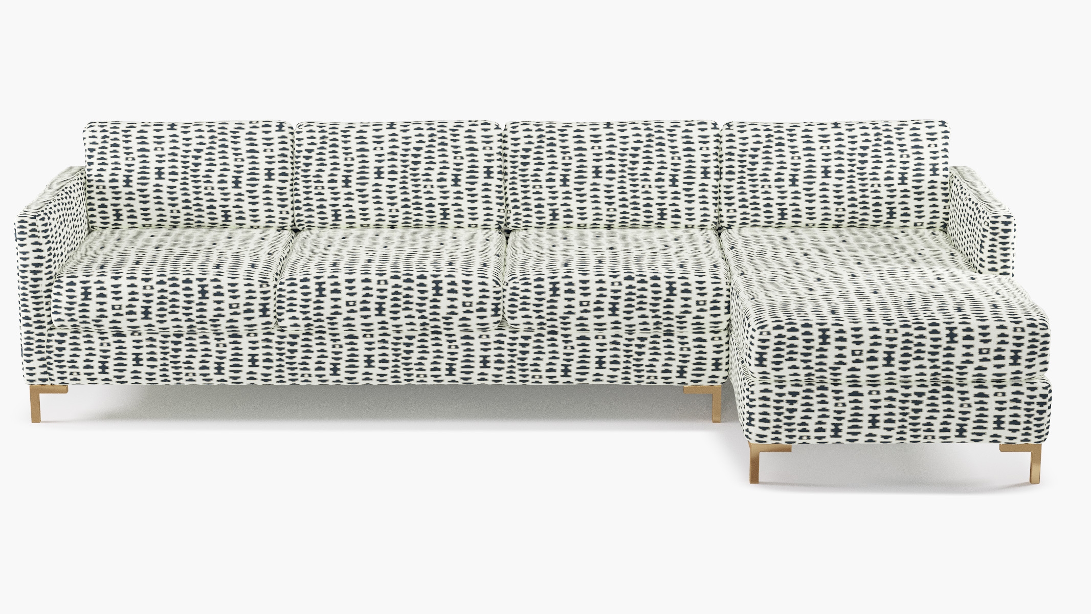 Modern Sectional, Right Facing, Ivory Odalisque, Brass L Leg - Image 0