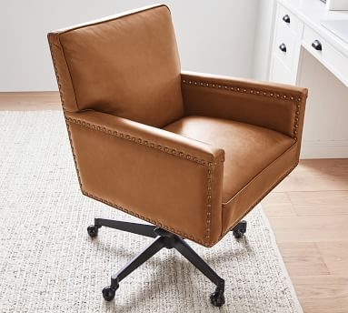 Tyler Leather Swivel Desk Chair, Bronze Base, Vintage Caramel (Made to Order) - Image 5
