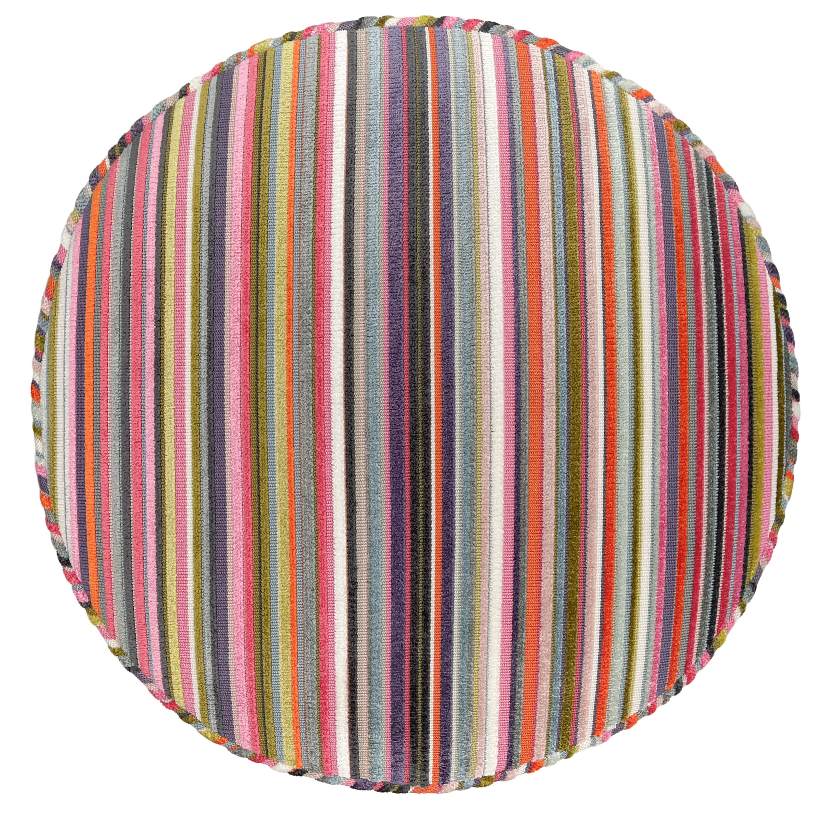 THE TIGHT ROUND OTTOMAN :: SOHO CUT VELVET  // MULTI - 17" Diameter X 19" Height - Image 2