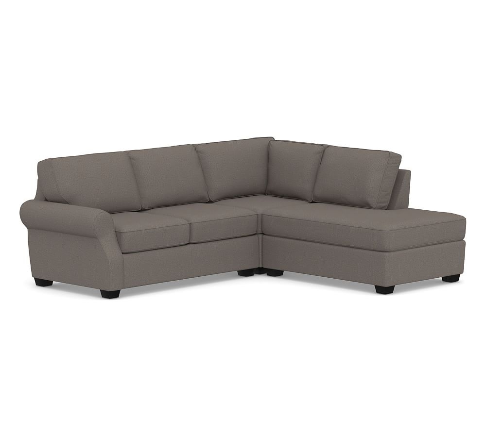 SoMa Fremont Roll Arm Upholstered Left 3-Piece Bumper Sectional, Polyester Wrapped Cushions, Performance Heathered Tweed Graphite - Image 0