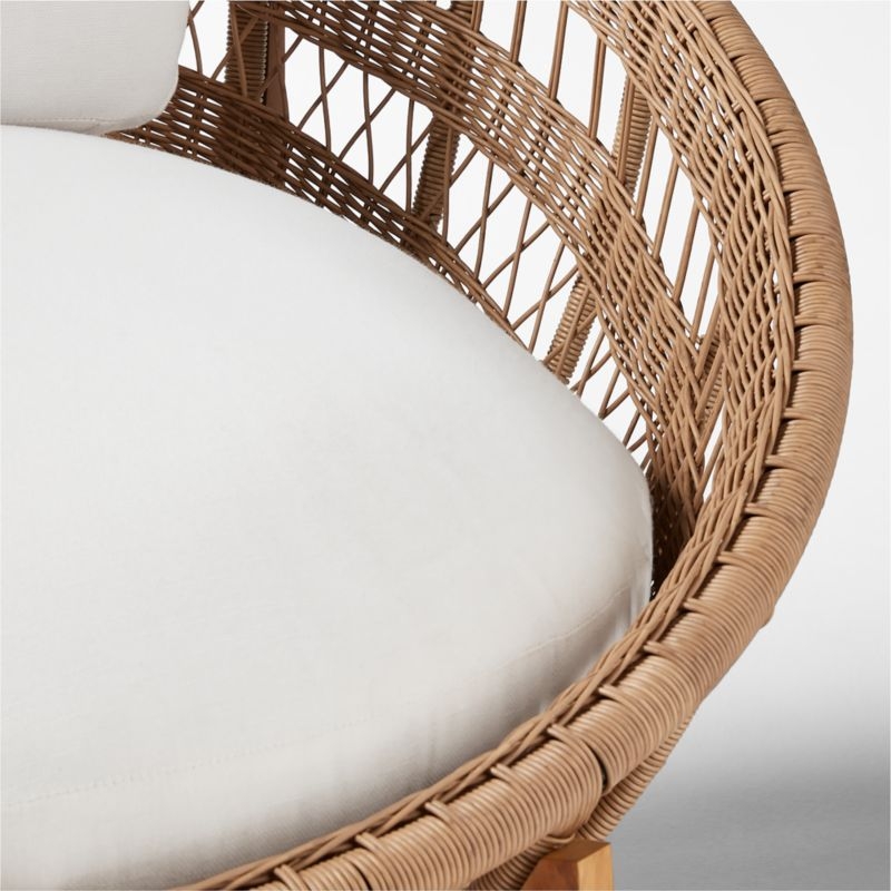 Masha Rattan and Teak Outdoor Lounge Chair with White Sunbrella® Cushions - Image 5