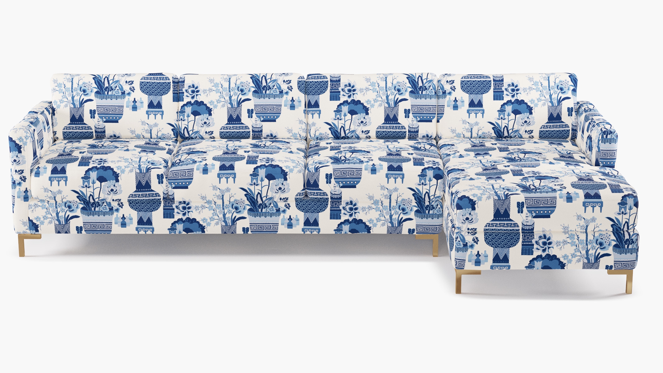 Modern Sectional, Right Facing, Delft Kan-Shie, Brass L Leg - Image 0