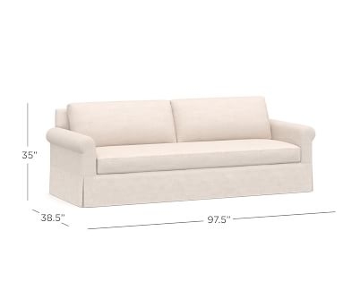 York Roll Arm Slipcovered Sofa 82.5", Bench Cushion, Down Blend Wrapped Cushions, Performance Heathered Tweed Pebble - Image 5
