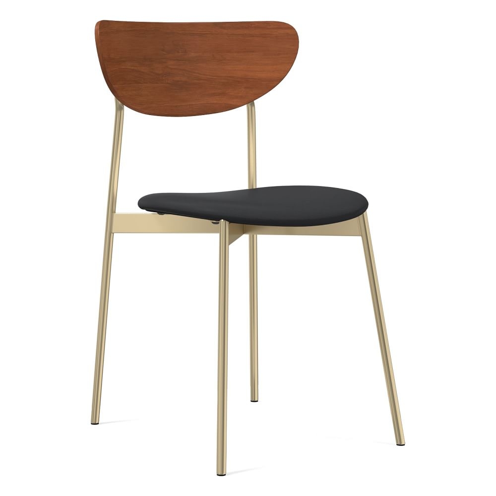 Modern Petal Wood Upholstered Dining Chair, Sierra Leather, Gray, Light Bronze - Image 0