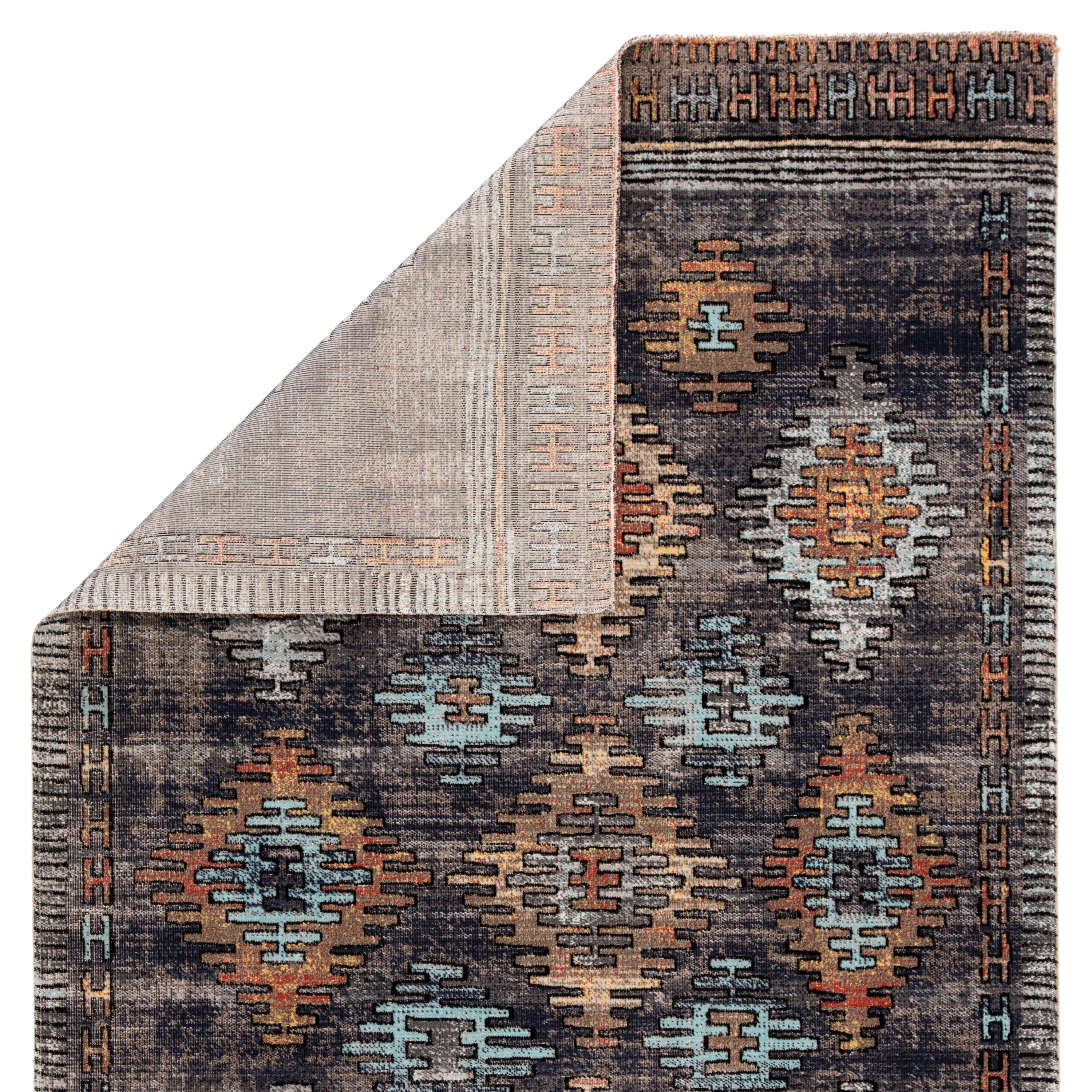 Dez Indoor/ Outdoor Tribal Blue/ Orange Runner Rug (2'6"X8') - Image 2