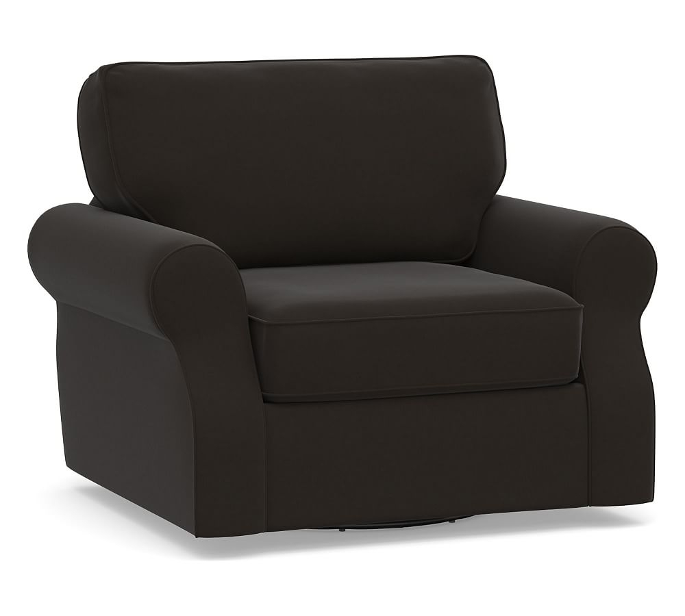 SoMa Fremont Roll Arm Upholstered Swivel Armchair, Polyester Wrapped Cushions, Performance Everydayvelvet(TM) Smoke - Image 0