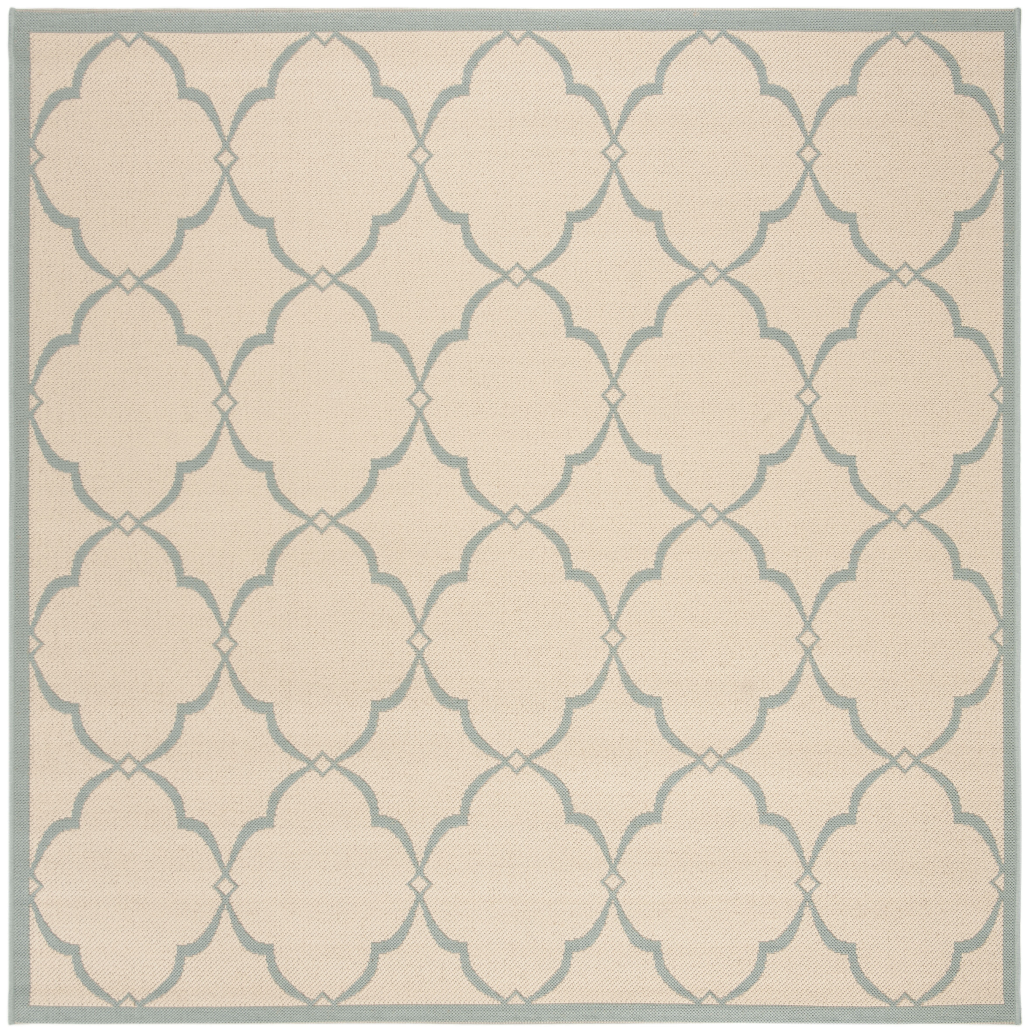 Arlo Home Indoor/Outdoor Woven Area Rug, LND125L, Cream/Aqua,  6' 7" X 6' 7" Square - Image 0