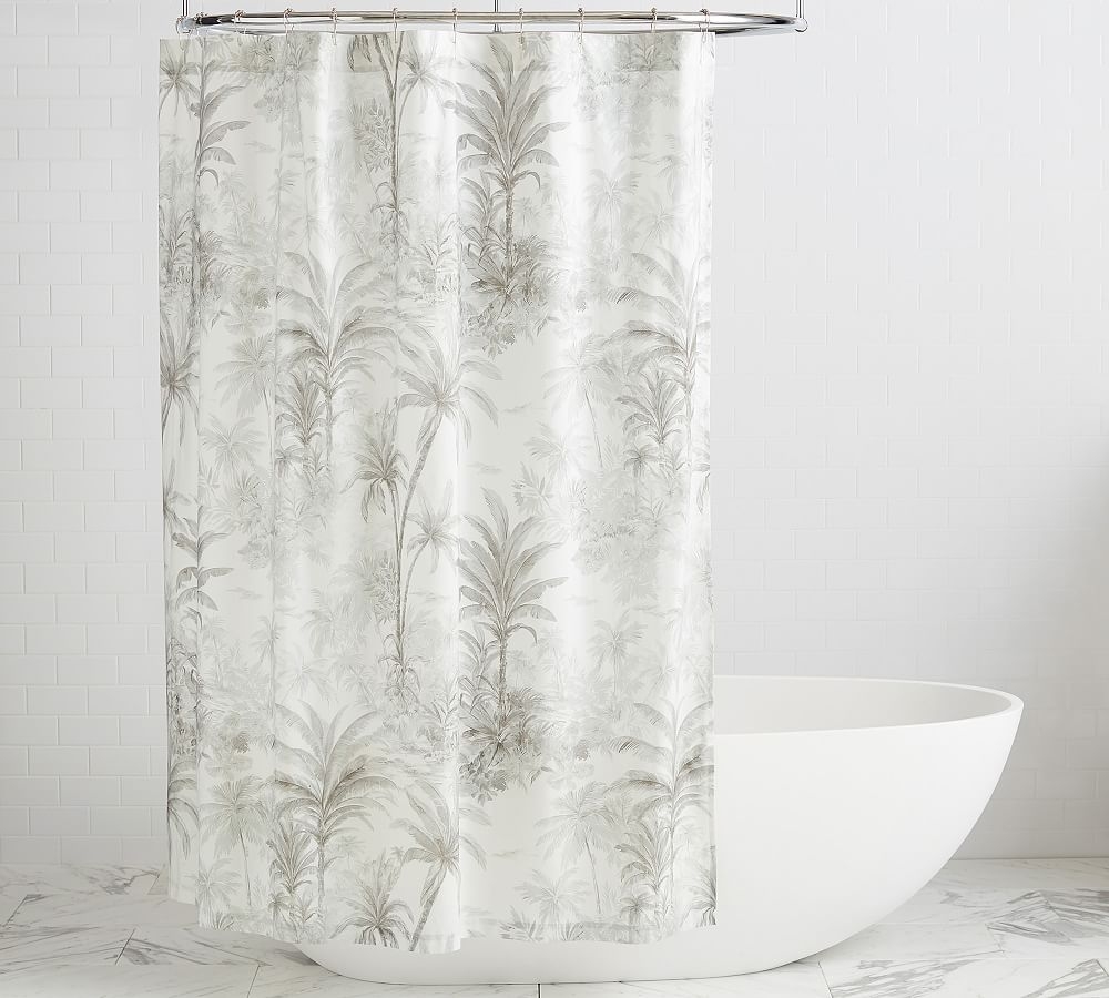 Gray Palm Toile Organic Shower Curtain, 72x72" - Image 0