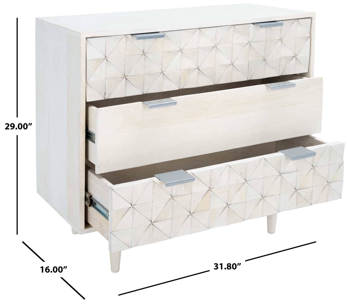 Zinnia 3 Drawer Chest - White Washed / Silver - Safavieh - Image 8