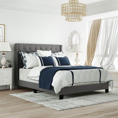 Grafton Gray Linen Fabric Upholstered Platform Bed Queen Size - Image 0