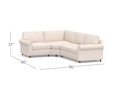PB Comfort Roll Arm Upholstered Right Arm 3-Piece Wedge Sectional, Box Edge Down Blend Wrapped Cushions, Basketweave Slub Oatmeal - Image 2