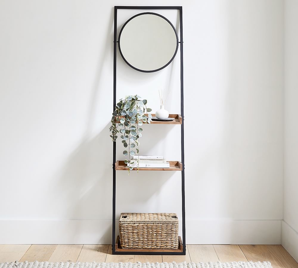 Trenton Ladder Shelf With Mirror, Bronze Metal/Rustic Wood - Image 1