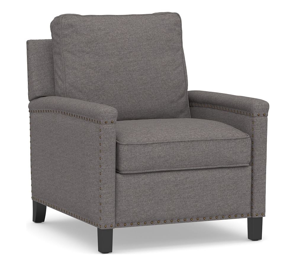 Tyler Square Arm Upholstered Recliner with Nailheads, Polyester Wrapped Cushions, Brushed Crossweave Charcoal - Image 0