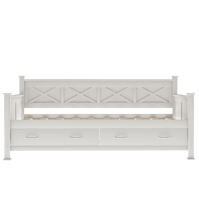 Twin Daybed 2 Large Drawers, X-Shaped Frame, Rustic Casual Style Daybed, Gray - Image 0