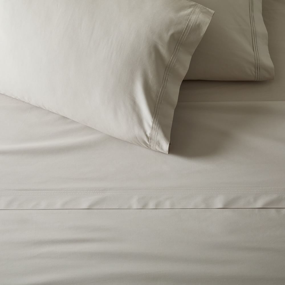400TC Organic Percale Pleated Edge Sheet Set, Queen, Pearl Gray - Image 0