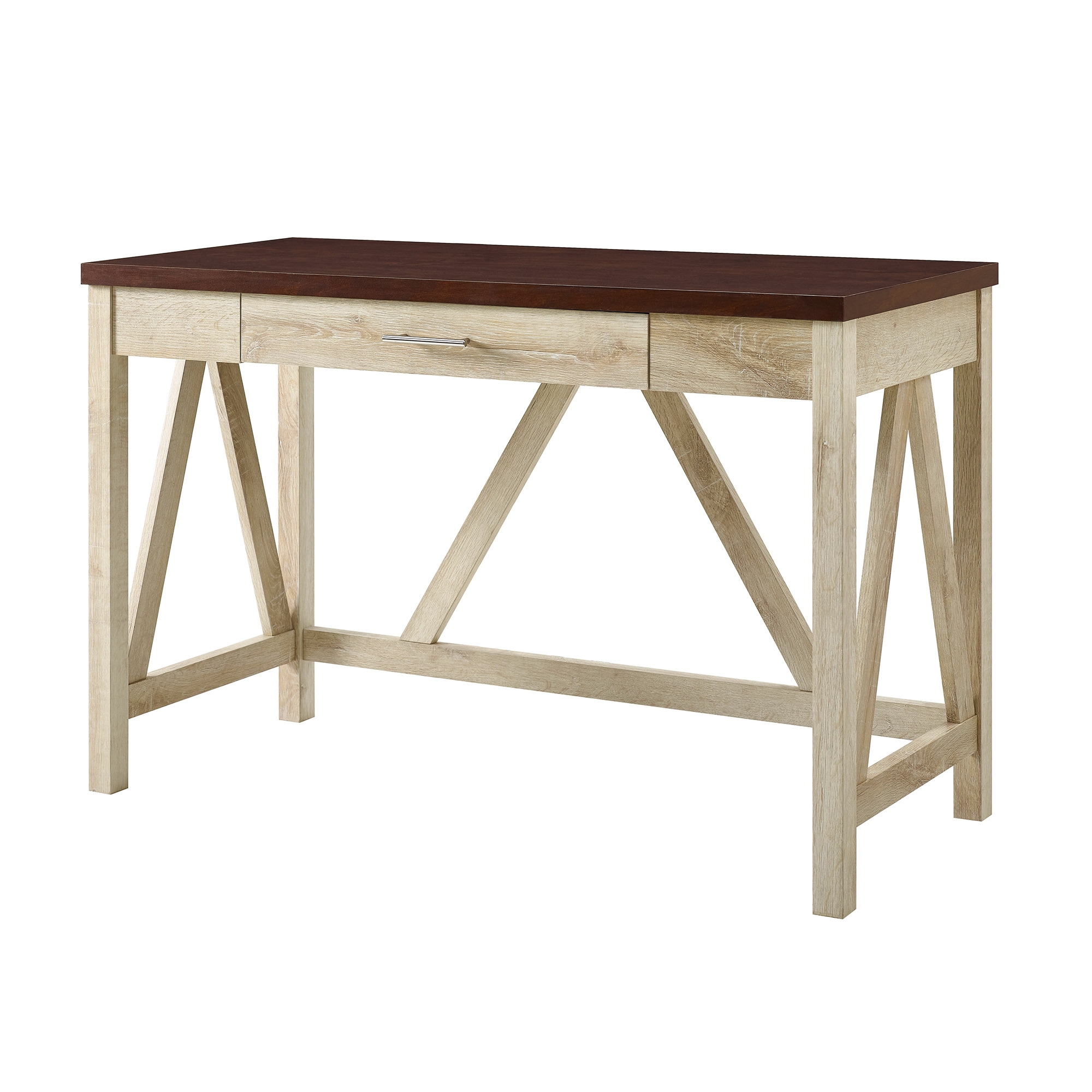 46" A Frame Modern Farmhouse Wood Computer Desk with Drawer - White Oak/Traditional Brown - Image 2