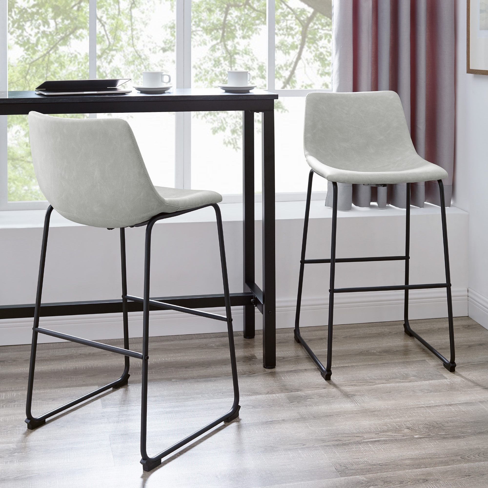30" Industrial Faux Leather Barstools, Set of 2 - Grey - Image 4