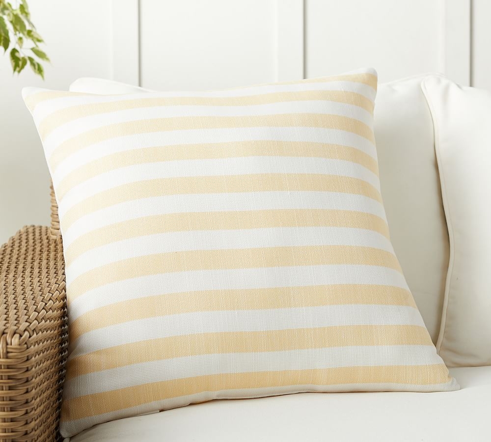 Leandra Striped Reversible Indoor/Outdoor Pillow, 22 x 22", Yellow - Image 0
