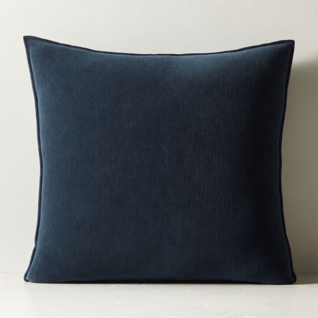 Doux Navy Blue Cotton Throw Pillow with Feather-Down Insert 23"x23" - Image 0
