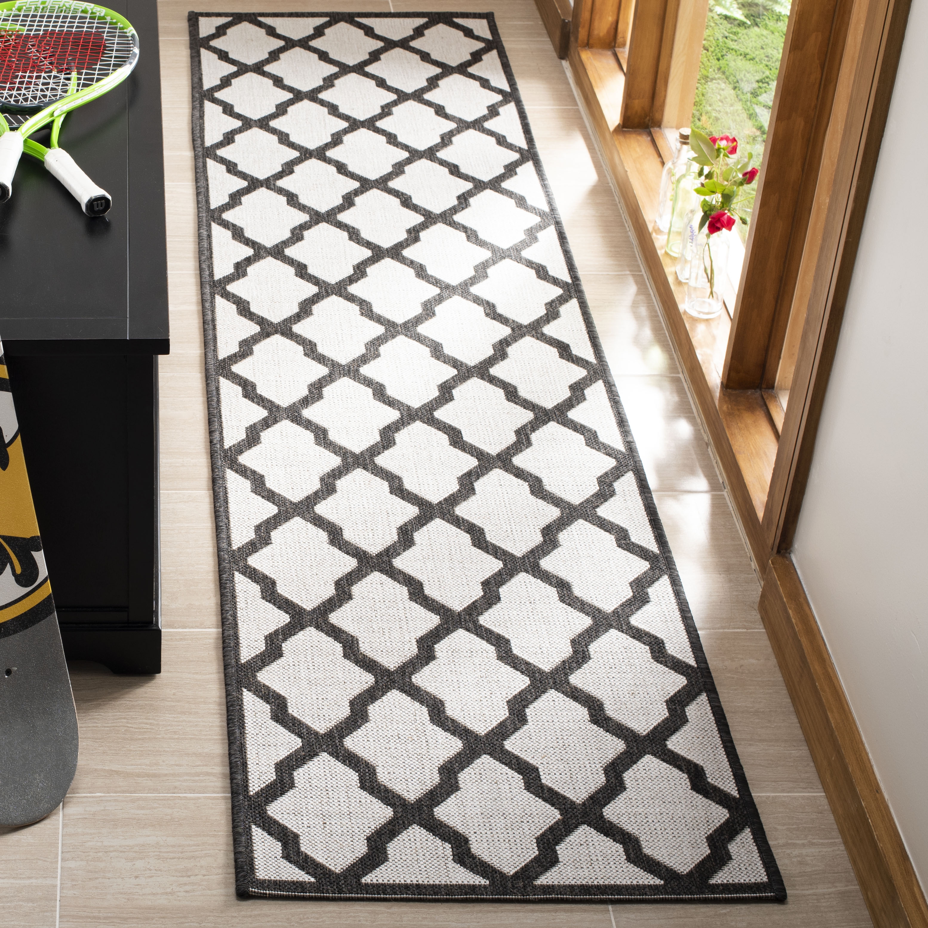 Arlo Home Indoor/Outdoor Woven Area Rug, LND122A, Light Grey/Charcoal,  2' X 8' - Image 1