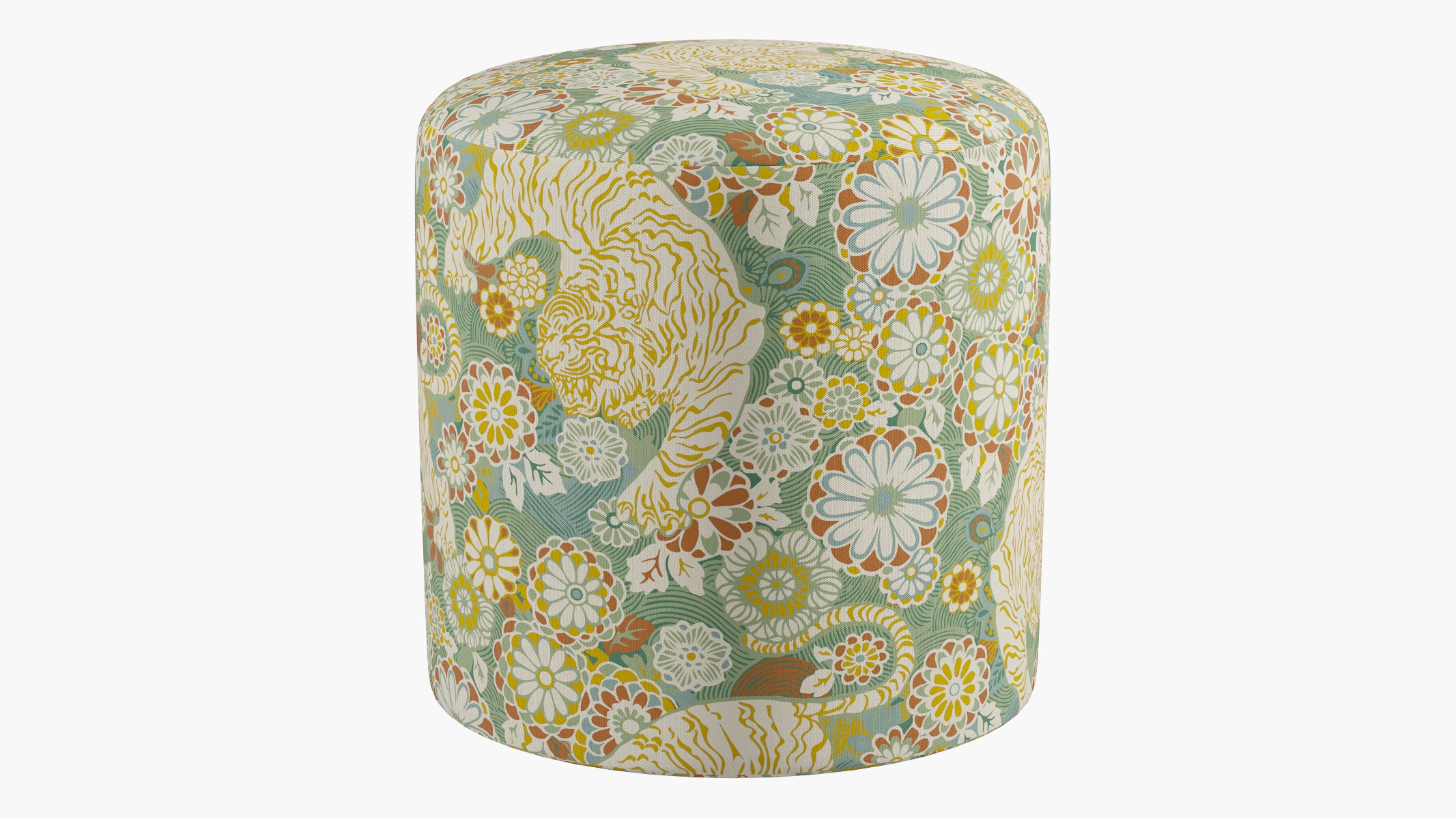 Drum Ottoman, Pistachio Siberian Tiger - Image 0